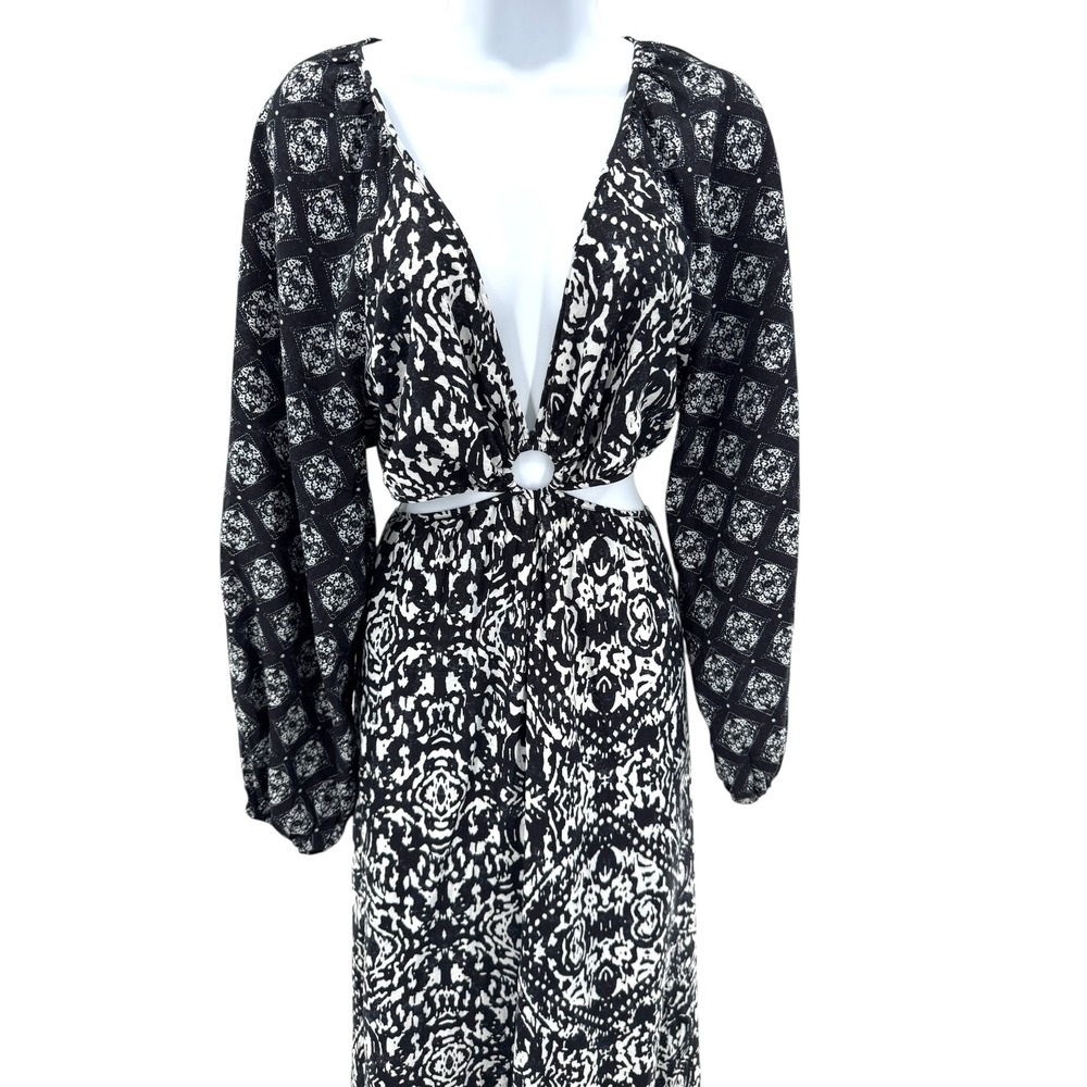 Abercrombie & Fitch‎ Black White Boho Ring Cutout Maxi Dress LP Long Sleeve - Picture 4 of 8